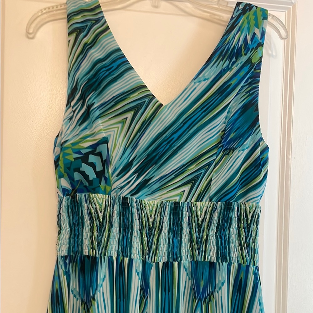 Rabbit Rabbit Rabbit Green and Blue Ruched Sundress - Picture 4 of 5